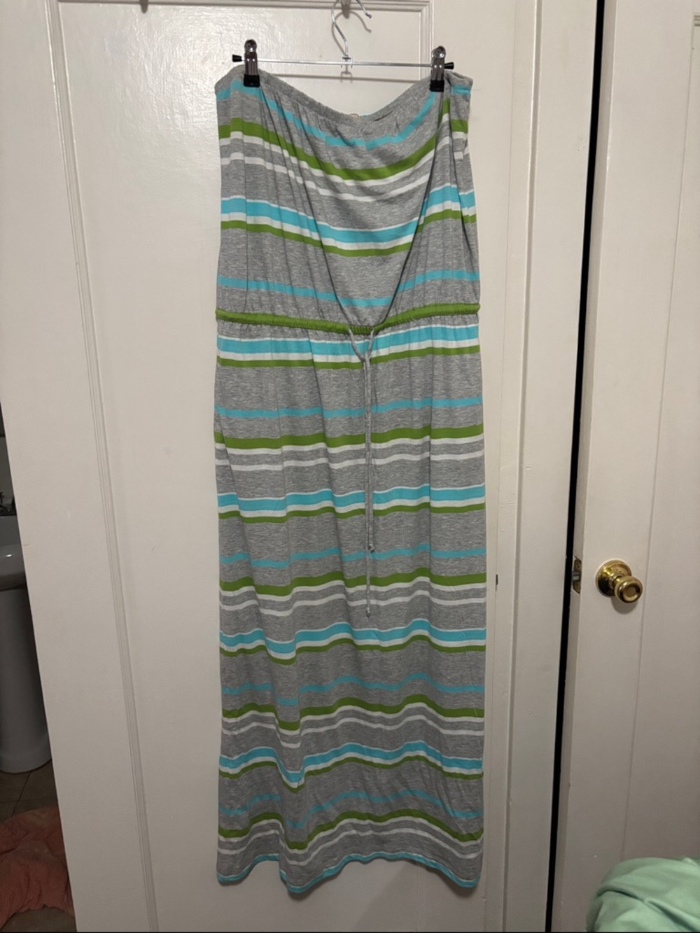 Banana Republic Gray Striped Maxi Dress with Blue and Green